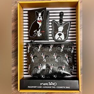 New Marc Tetro Boston Terrier 3 piece Travel Set Black Sparkle Glitter